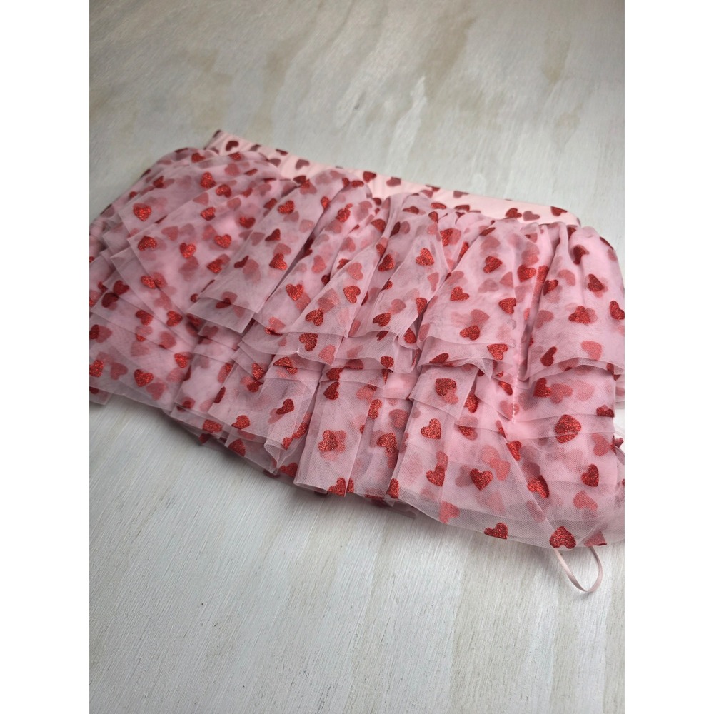 Mable Pink Tulle Heart Mini Skirt Red Glitter Ruffle Tiered Y2K Fairy Festival L